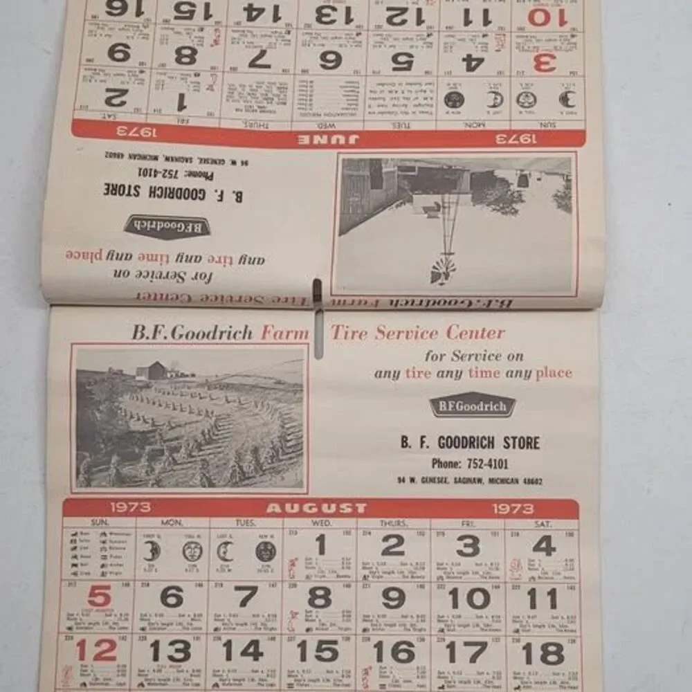 Vintage 1973 B.F. Goodrich Farm Tire Service Center Almanac Calendar
